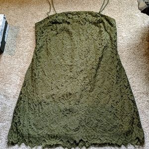 Olive green lace mini dress